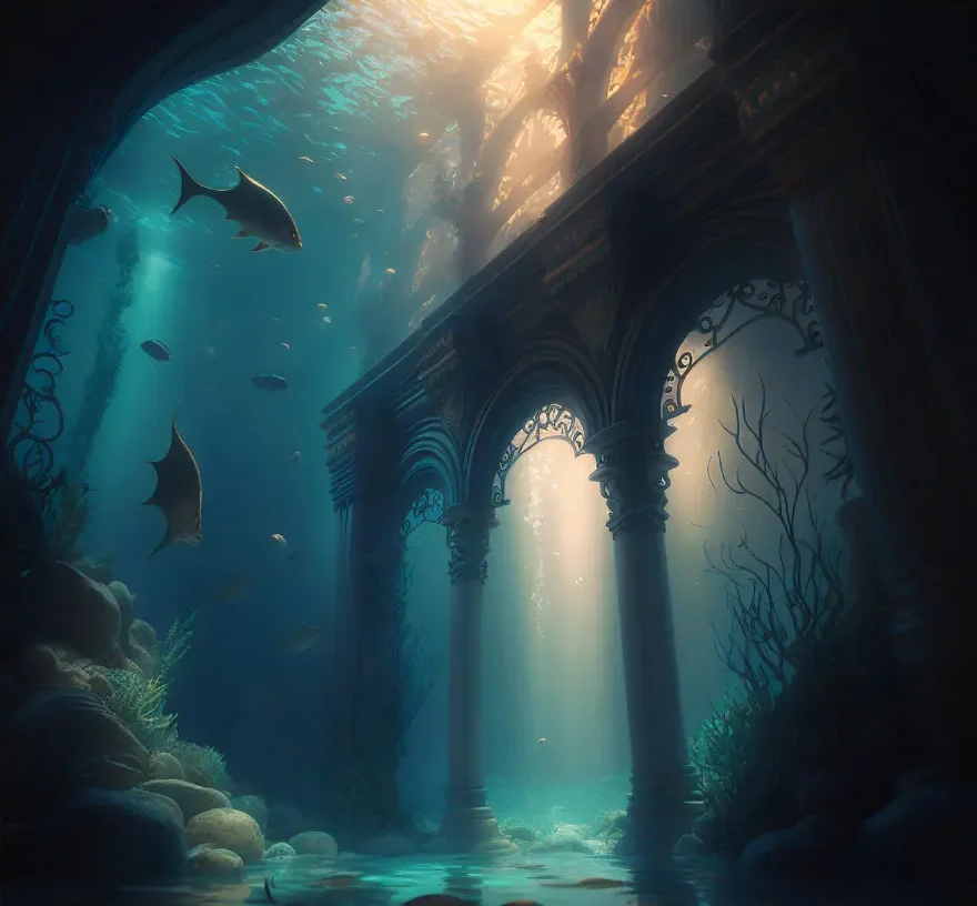 An artist's rendering of Atlantis submerged underwater