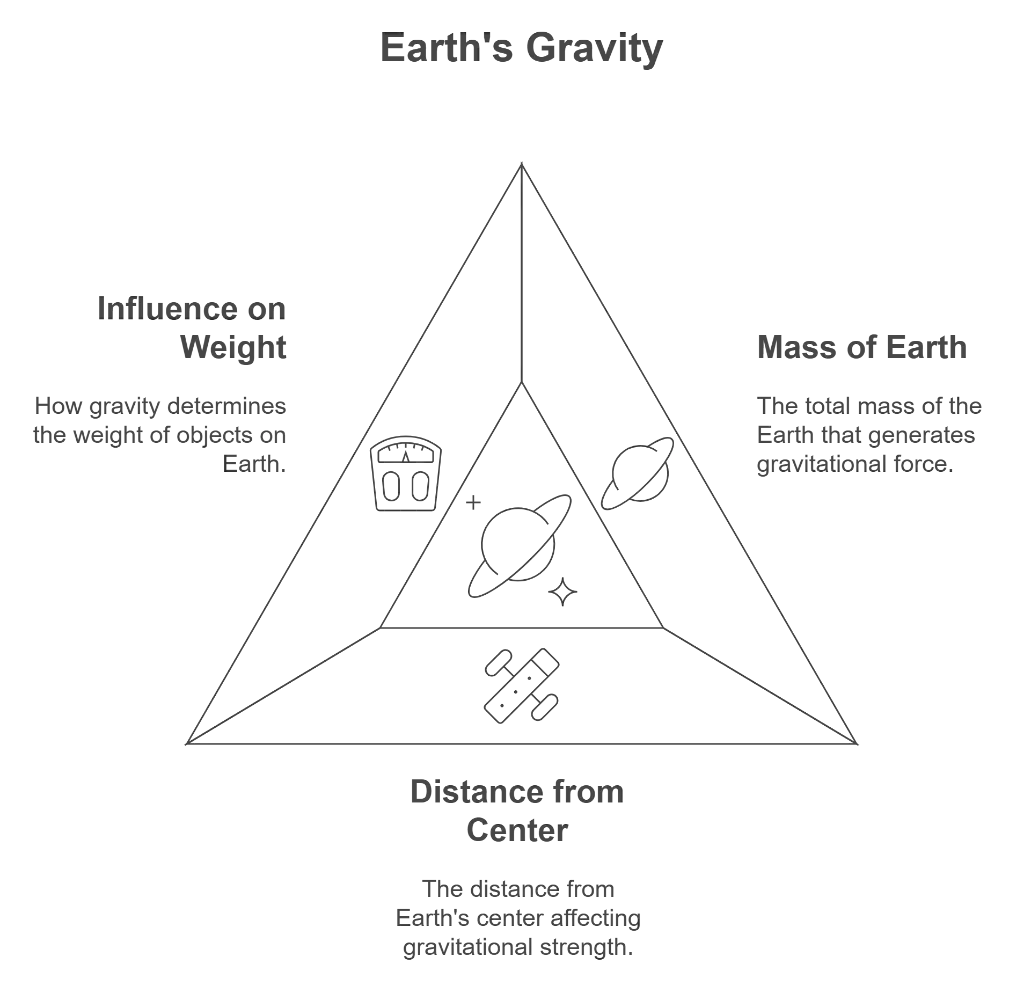 Earth's Gravity
Influence on Weight
Mass of Earth
How gravity determines the weight of objects on Earth.
The total mass of the Earth that generates gravitational force.