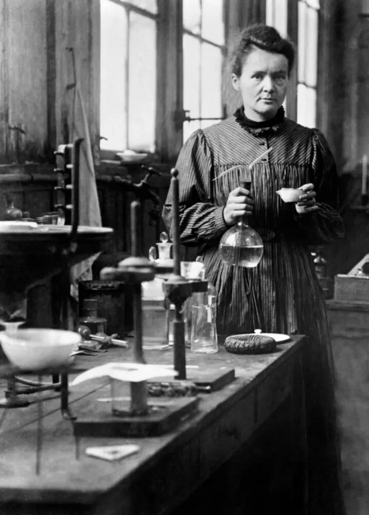 Marie Curie in her first laboratory